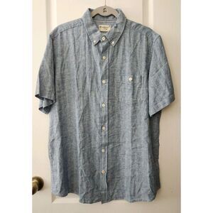 Weatherproof Vintage Mens Short Sleeve Button Down Woven Linen Shirt Blue Size L